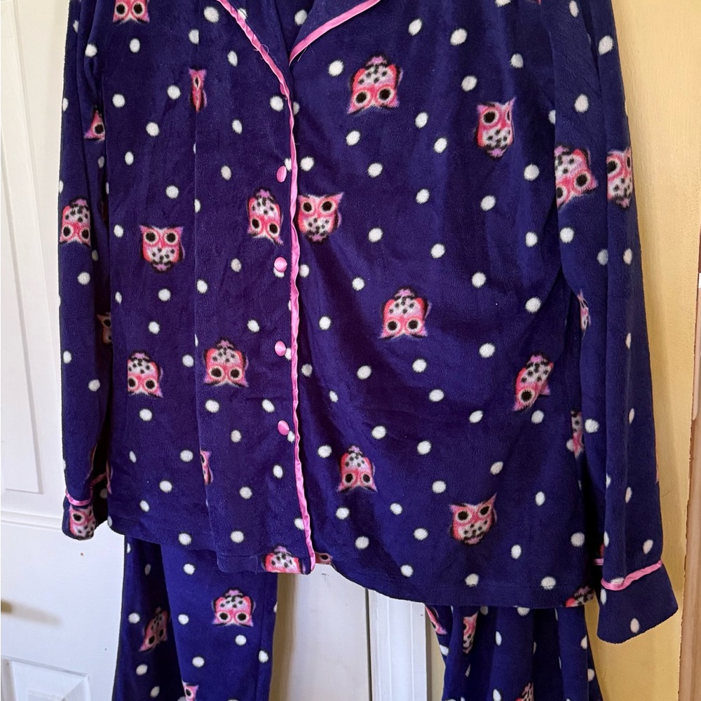 Cozy‎ women’s Pajamas in Blue with Pink Owl Design